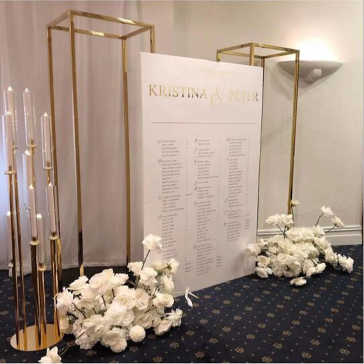 2pcs/set)Luxury ballroom name board gold round metal wedding backdrop stand for event decor design AB0557