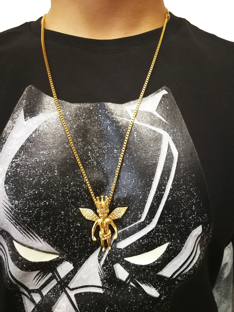 SDA Gold Color Charm Angel Pendant Men Chain Jewelry HipHop Rapper Rock Style Facotry Wholesale