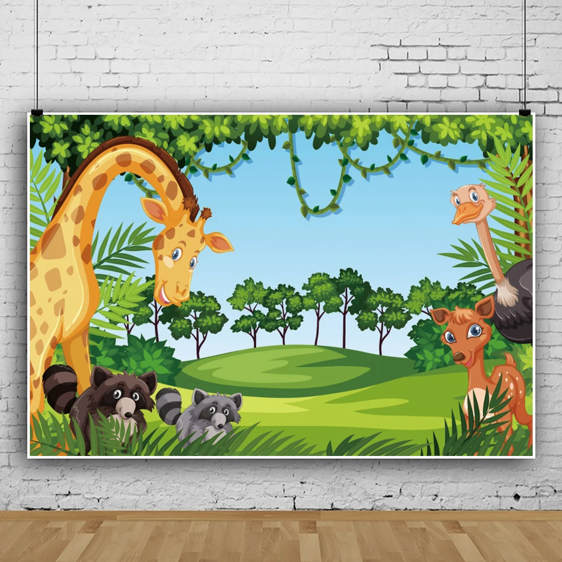 الغابة سفاري حفلة عيد ميلاد الطفل مخصص صور خلفية الطفل صورة الاحتفال ديكور التصوير خلفية الكرتون راية
