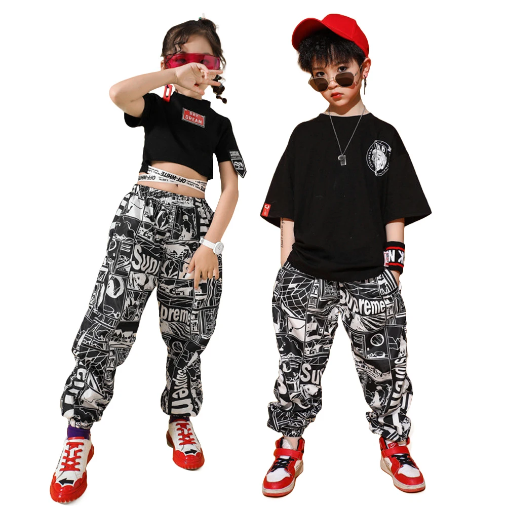 Kids Boys Streetwear Kids Hip Hop Clothes Children Jazz Dance Set Clothing Unisex Child Stage Wear Crop Tops Cargo Pants Suit