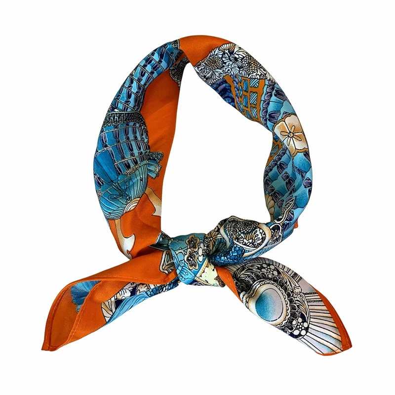 Small Samurai armor tassel twill Silk Satin Hair For Women Fashion Print Head Scarfs Female Square Headband Neck Scarves For