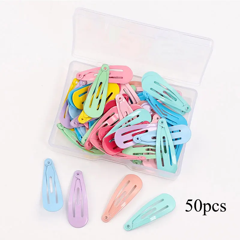 50 Pcs Mix-Color 3Cm Hairpins Baby Girls Snap Hair Clips No Slip Metal Hair Barrettes Candy Colorful Hairgrip Kids Snap Hair Pin