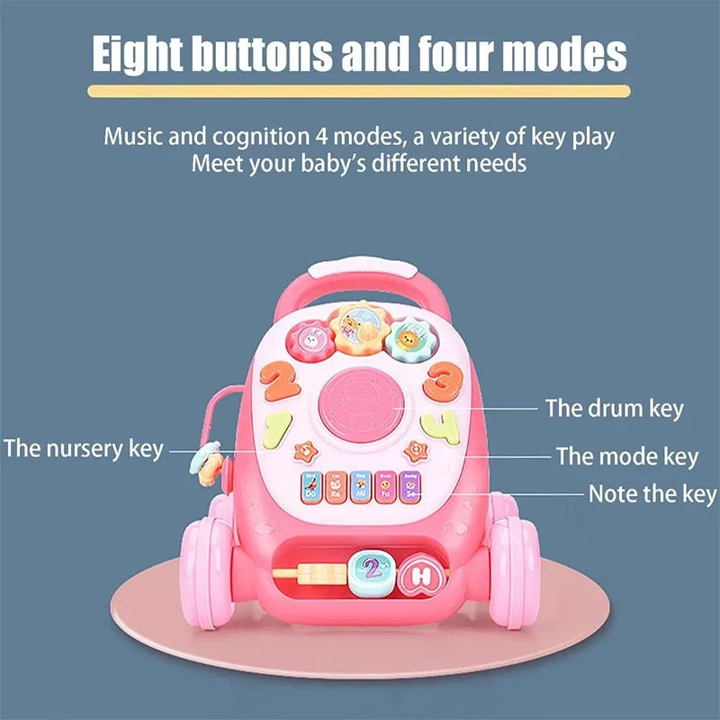 New Mini Trolley Toys Multifunctional Hand Drum Music Bilingual Education Machine Musical Walker Kids Early Learning Toy Gifts