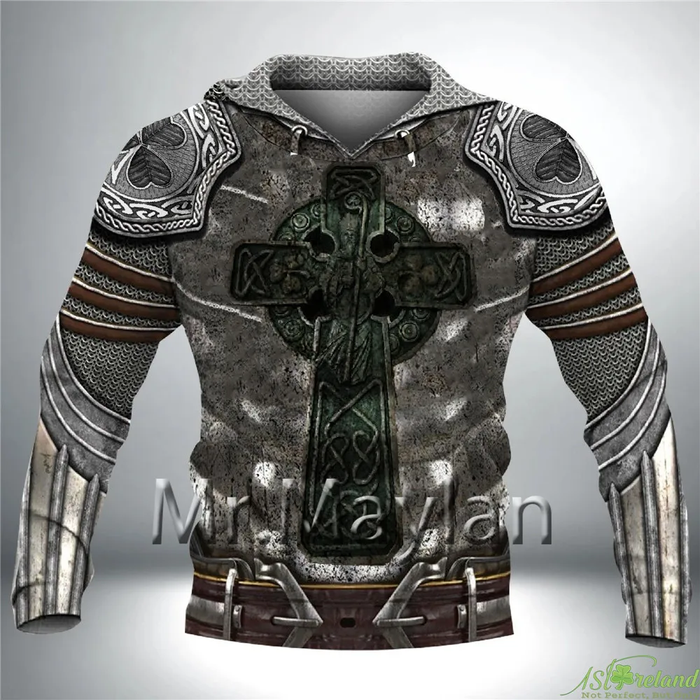 

Irish Hoodie Celtic Knight With Shamrock Emblem Metal Armor Hoodies 3D Jacket Men/women New Fashion Tracksuit Casual Streetwear