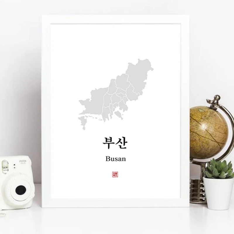 Seoul Korea Map Print Korean Letters Modern Canvas Painting Busan & Jeju island Map South Korea Posters Living Room Home Decor