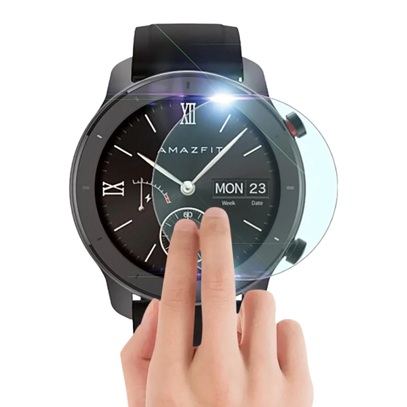 Película de vidro temperado para xiaomi, 3 peças huami amazfit verge 3 gtr 47 42mm, acessórios de proteção para relógio inteligente