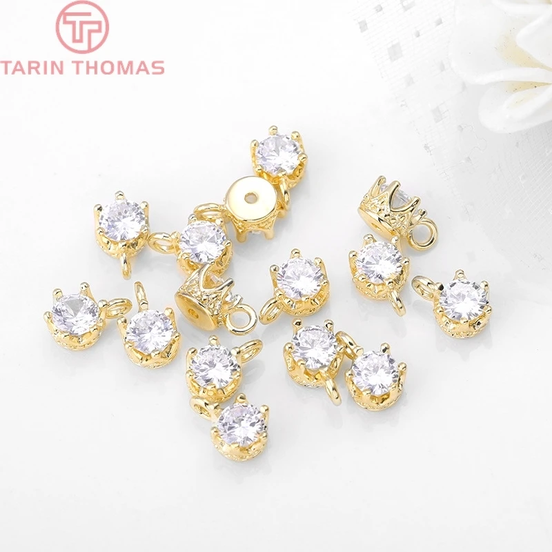 (768)6PCS 6x9MM Hole 2MM 24K Gold Color Plated Brass with Zircon Crown Charms Pendants High Quality Diy Jewelry Accessories