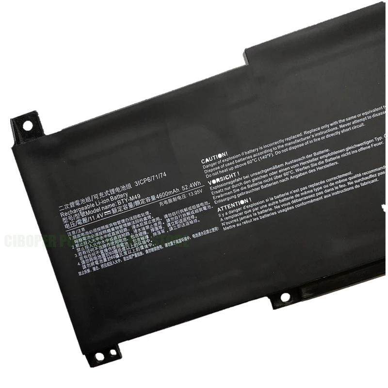 CP Genuine Laptop Battery BTY-M49 11.4V/52.4Wh/4600mAh For Prestige 14 A10SC Prestige 14 Hands-On A10M Notebook