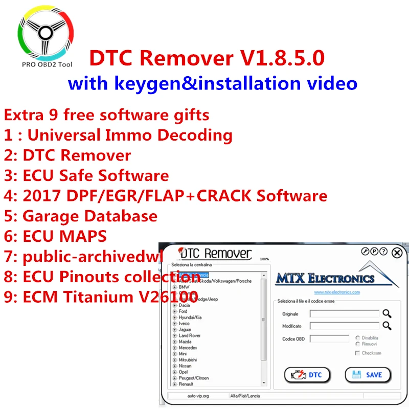 MTX DTC Remover 1.8.5.0 With Keygen+9 Extra ECU Tuning SW Software ECU Fault Code Remover For KESS KTAG FGTECH OBD2 Software