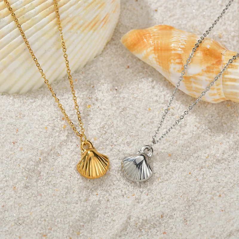 New Trendy Dainty Stainless Steel Sea Shell Pendant Necklace for Women Ladies Jewelry Gold Color Metal Charms Necklace Gift 2021