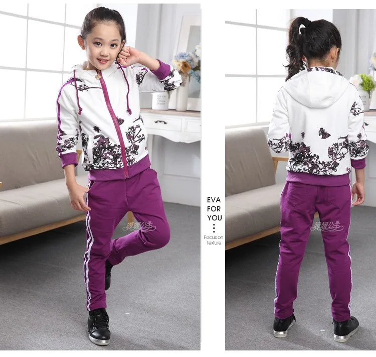 Clothing Set Girls Clothes Jacket Floral Zipper Kids Hoodies Pants Kids Tracksuit For Girls Clothing Sets Sport Suit 2021 Spring