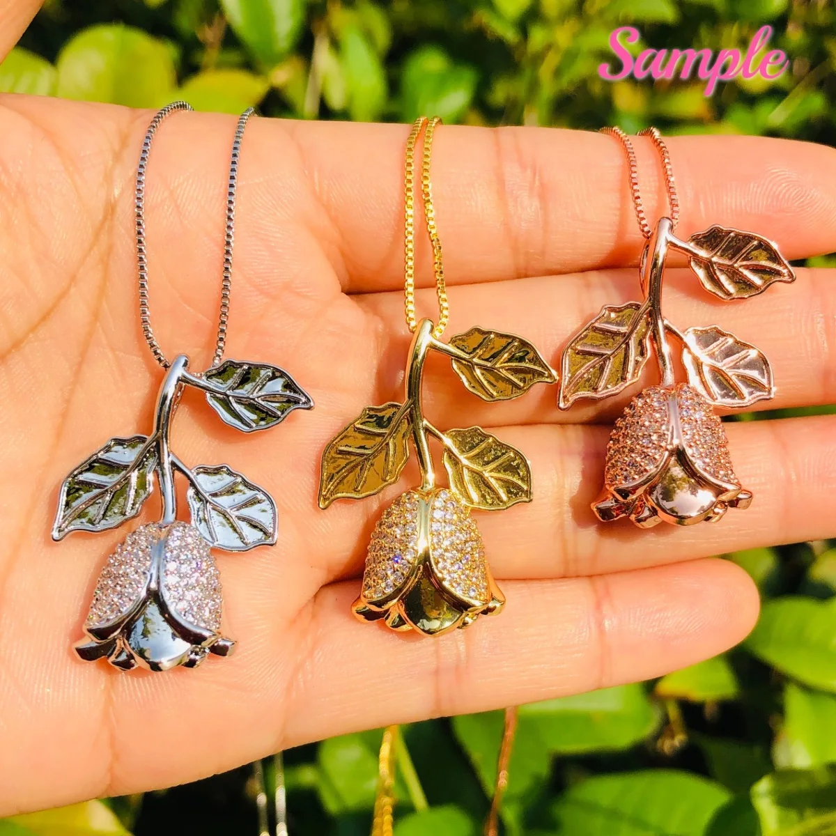 5pcs Rose Flower Charms for Women Bracelet Making Girl Necklace Pendants Bling Cubic ZIrconia Paved Jewelry Accessory Wholesale