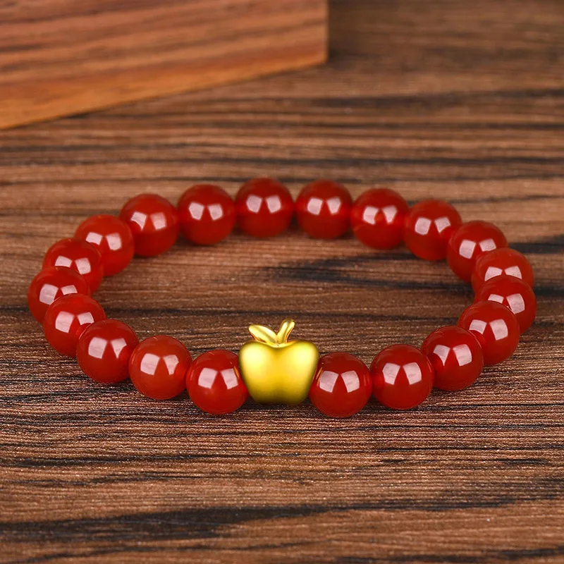 

Women's Gold Color Apple Red Agate Bracelet Single Circle Crystal Bracelet Travel SouvenirFashion Accessories Luxury Lover Gift