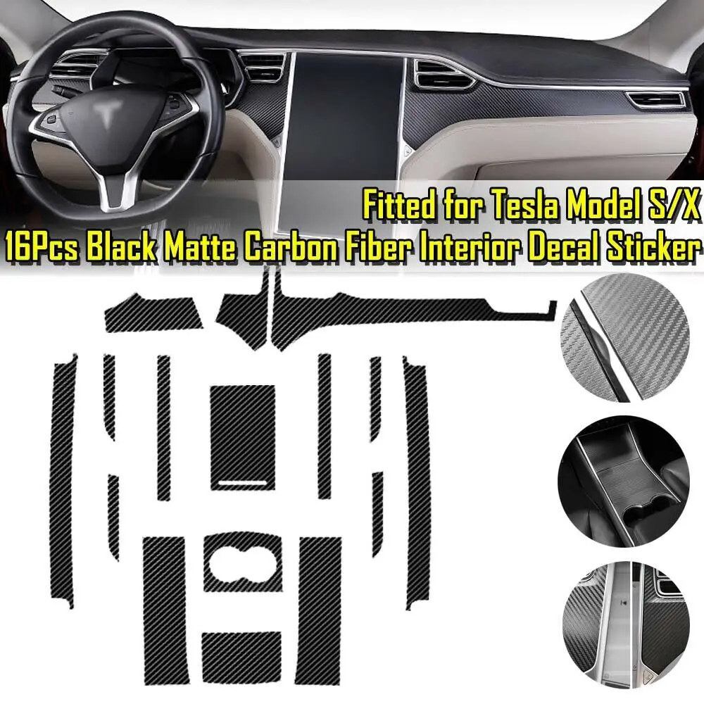 Full Set Interior Matte Black Carbon Fiber Center Console Durable Wrap Protector Vinyl Decoration Sticker For Tesla Model S/X