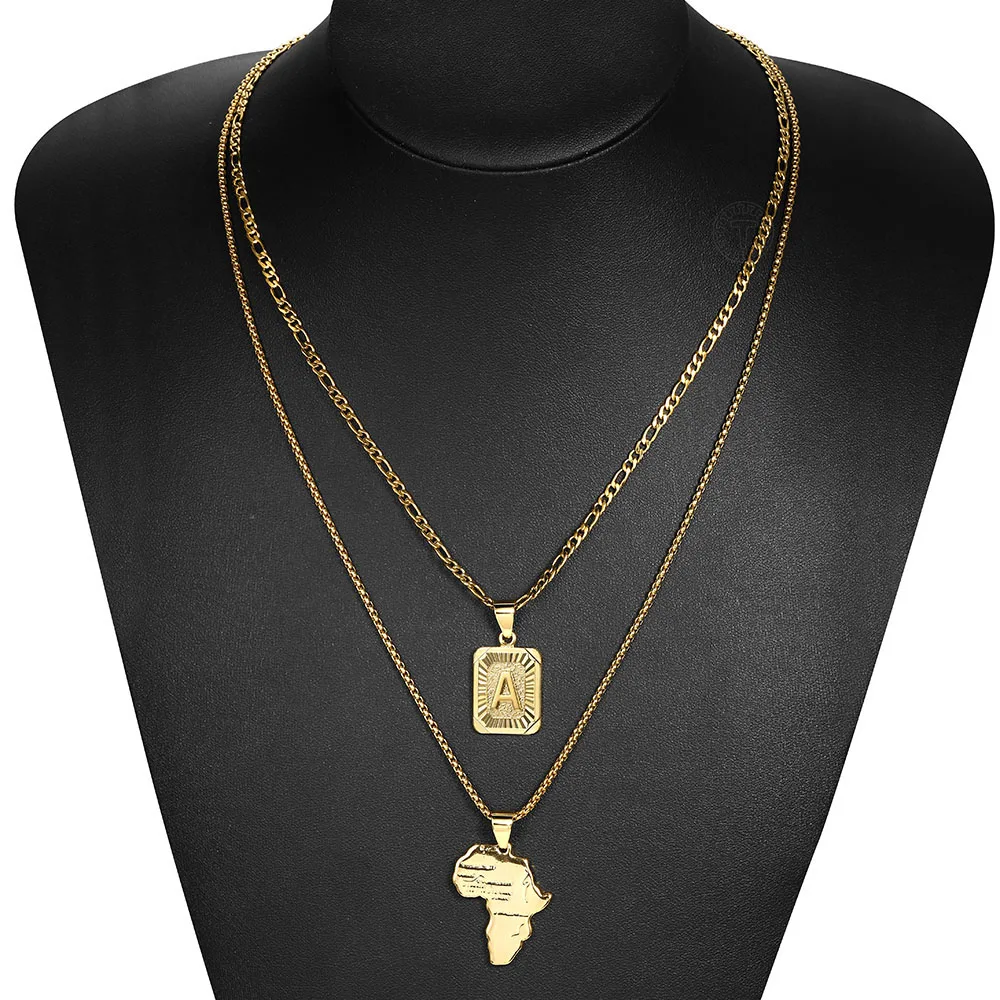 Chaîne à maillons en or pour femmes et hommes, collier avec pendentif en forme de carte, 2 pièces/ensemble lettres, boîte Figaro, collier superposé, bijoux Chic, cadeau