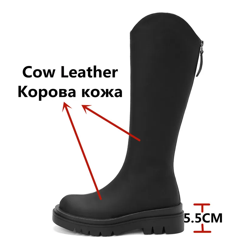 FEDONAS Concise Fashion Women Knee High Boots 2025 Winter Warm Genuine Leather High Quality Back Zipper Shoes Woman New Arrival