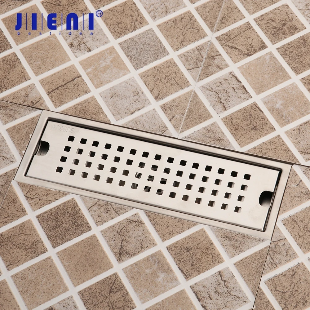 

JIENI Chrome Polish Drains Classical Bathroom Linear Shower 300mm*100mm Floor Drain Wire Strainer Art Carved Cover Waste Drain