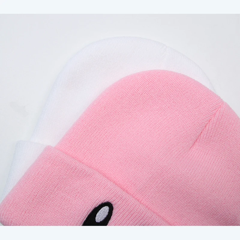 Knitted Beanies Hats Cartoon Cute Smiling Face Embroidery Cap for Autumn Winter Men Cap Warm Melon Cap Street Head Cap Women Hat