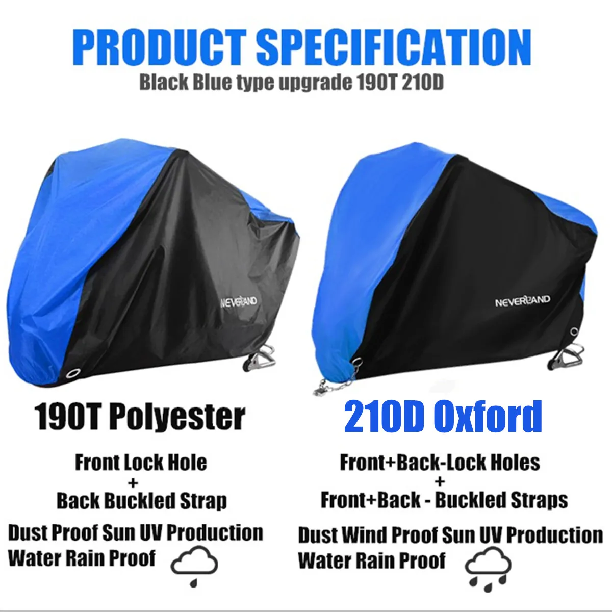 Motorcycle Cover Waterproof Outdoor Indoor Scooter Dirt Motor Bike Case Sun Rain Protector Rain UV Upgrade 210D Thickened3Layers