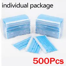 Mascarilla desechable para adultos, paquete individual de tapabocas con filtro, no tejida, transpirable, color azul, 10-500 piezas