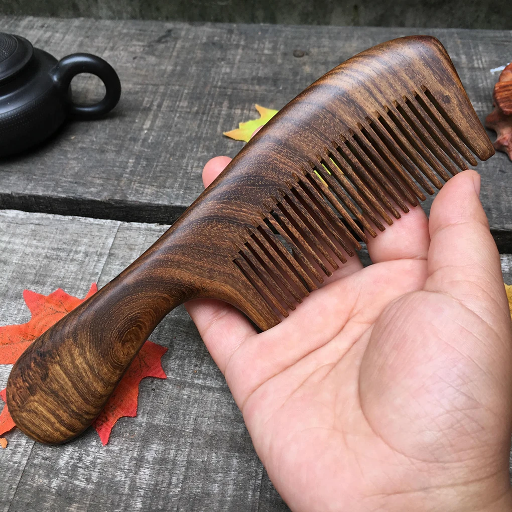 Unisex Sandalwood Comb Women Men Home Travel Wood Anti-static Fine-tooth Comb Wooden Handles