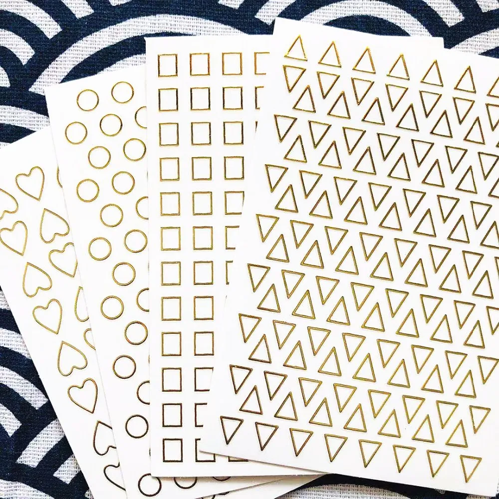 3D Geometric Nail Stickers Gold Triangle Square round heart shape Self Adhesive Sliders For Nails New Year Nail Art Design