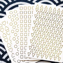 3D Geometric Nail Stickers Gold Triangle Square round heart shape Self Adhesive Sliders For Nails New Year Nail Art Design