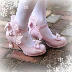 Lolita Shoes Cosplay Kawaii Anime Sweet Loli Women Tea Party High Heel Princess Bow Mary Jane Loli Shoes