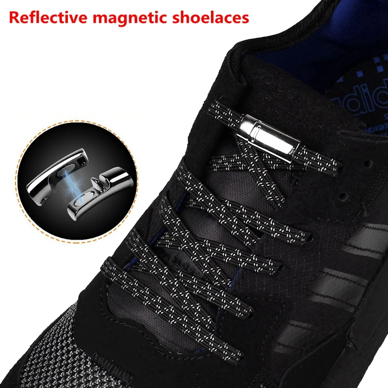 Reflective Elastic Sneakers Laces without ties Magnetic lock Shoelaces Quick Shoe lace Kids Adult No Tie Shoe laces Rubber Bands