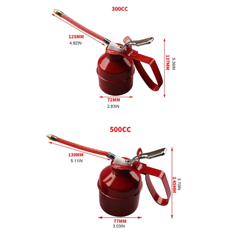 Pistols Pump Oiler Red DIY Home Maintenance Pump Oiler Can with Hose 300cc 500cc Capacity Pistols Metal Oil Pot