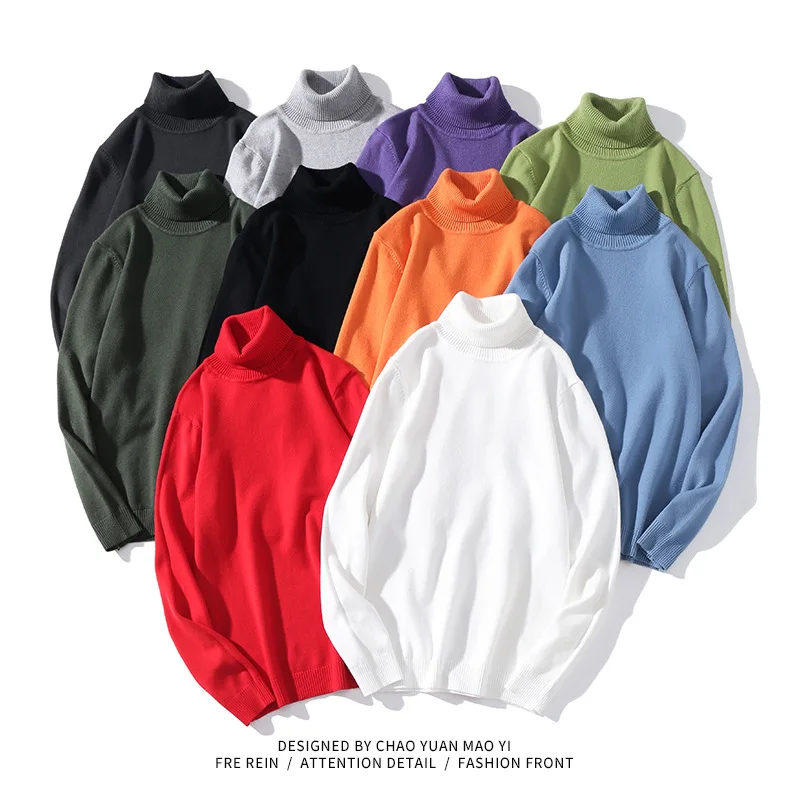 

New Autumn Winter Warm Turtleneck Sweater Men Fashion Solid Knitted Mens Sweaters Casual Male Double Collar Slim Fit Pullover