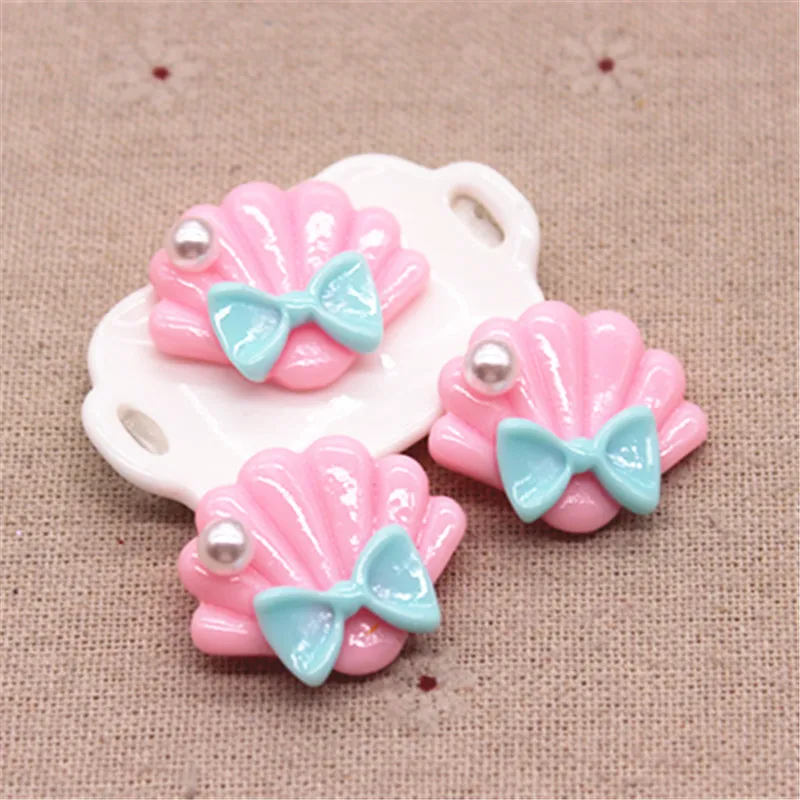 10pcs 24*29mm Cute Resin ABS Pearl Bow Seashell Flatback Cabochons DIY Scrapbook Hair Bow Center Decoration