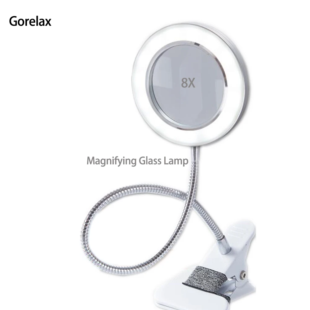 8X Illuminated Magnifier Flexible Rotation Desktop Magnifying Glass for Soldering Iron Repair/Table Lamp/Skincare Beauty Tool