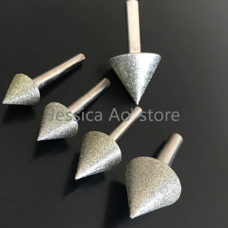 3pcs 16-30mm 60 Grit 60 Degree Cone Shape Diamond Grinding Head Chamfering Sanding Tools for Electric Mill Carving Machine Use