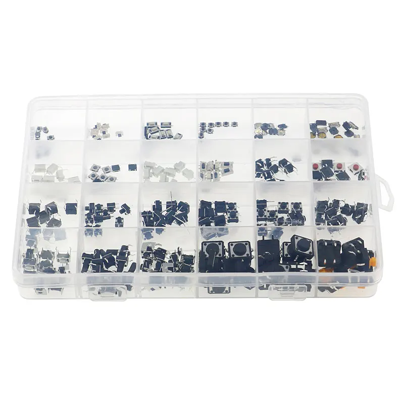 250PCS/Box Micro Switch Assorted Push Button Tact Switches Reset 25Types Mini Leaf Switch SMD DIP 2*4 3*6 4*4 6*6 Diy Kit