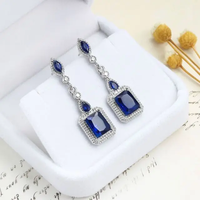 Upscale Female Jewelry Pendientes 925 Silver Needle Dazzling Mosaic CZ Zircon Square Geometric Drop Earrings For Women Gift