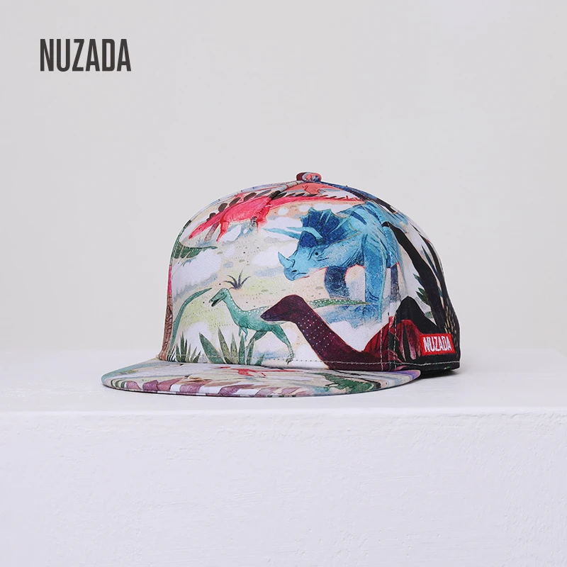 NUZADA Snapback Men Women Baseball Cap 3D High-Refinition Transfer Printing Bone Hip Hop Hat Dinosaur Flat Brimmed Hat Gorras