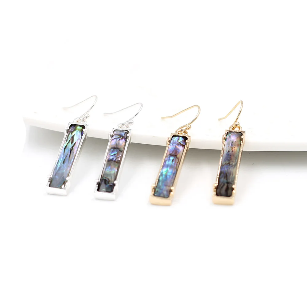 Abalone Druzy Vertical Bar Drop Earrings For Women