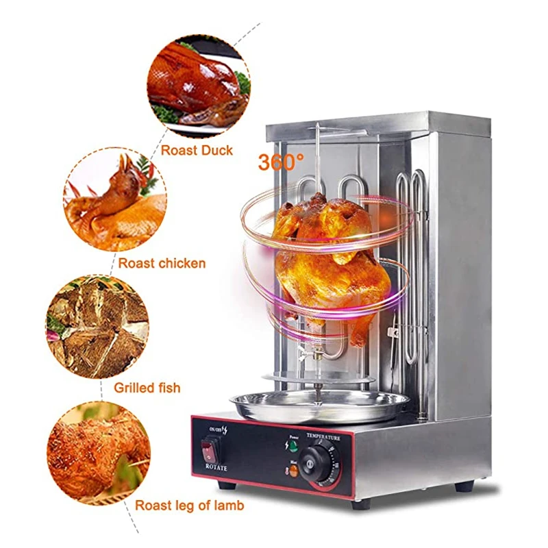 Kebab Machine Electric Vertical Broiler Gyro Grill Machine Temperature Adjustment Switch Stainless Steel 2 Burners 50-300 °C