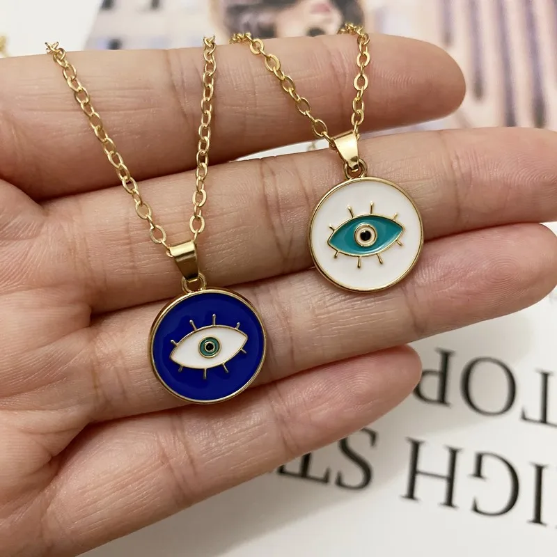 1PC Enamel Evil Eyes Pendant Necklace For Womens Jewelry Big Turkish Eye Chains Choker Necklaces Clavicel Chains Lucky Jewelry