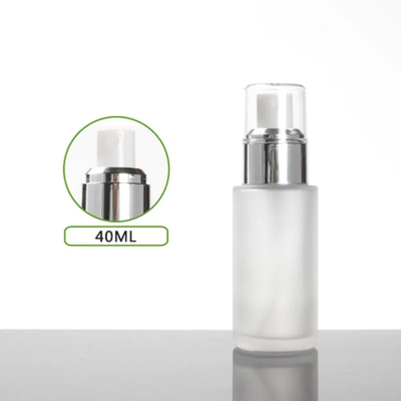 40ml frosted/green/blue glass bottle silver pump clear lid  for serum/lotion/emulsion/foundation skin care  cosmetic packing