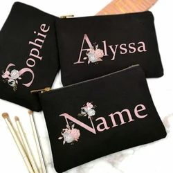 Personalized Custom Initial Name Makeup Bag Bridal Cosmetic Case Canvas Monogram Toiletry Pouch Gifts for Bridesmaid Makeup Bags