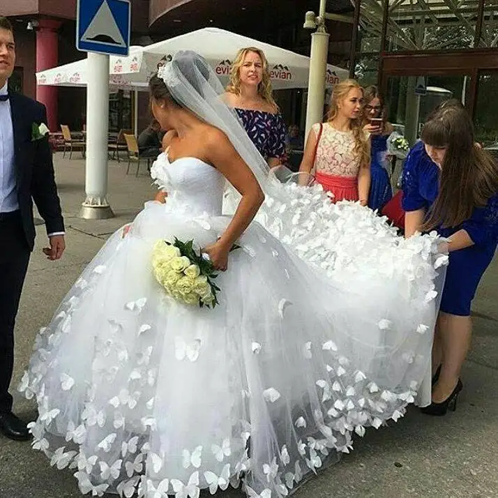 Vestidos De novia blancos con cordones románticos, vestido De novia De flores y mariposas, novedad De 2021