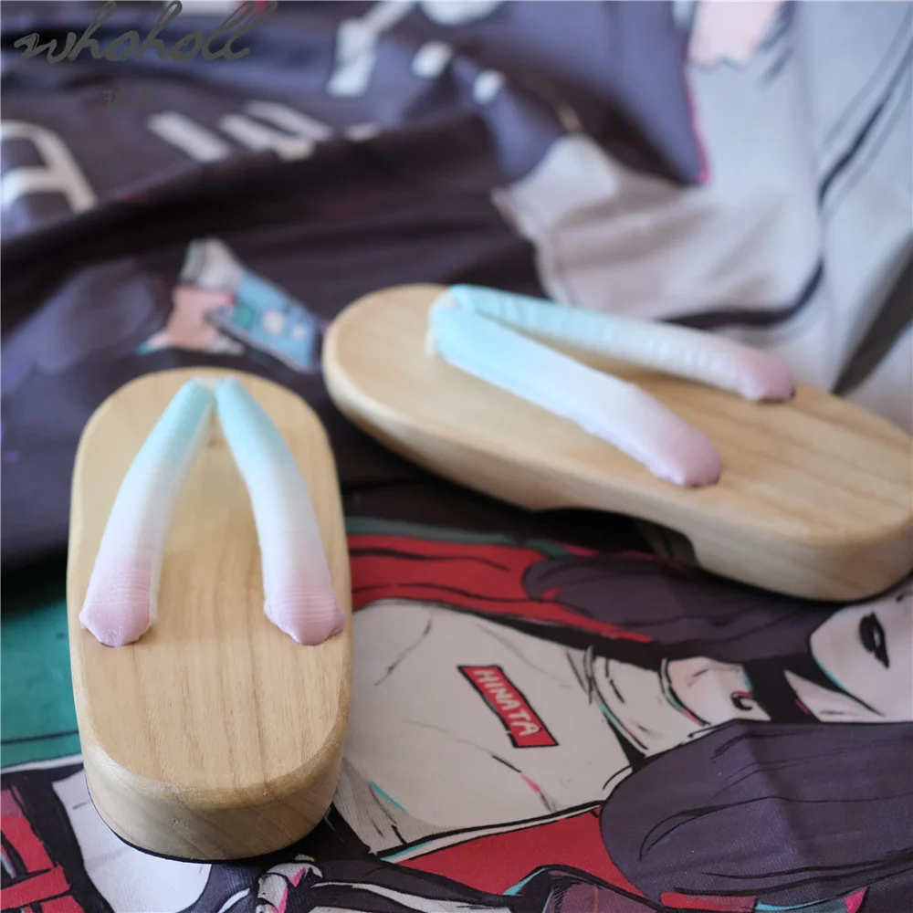 WHOHOLL Geta Frauen Japanischen Holz Clogs Schuhe Anime Cosplay Schuhe Indoor Sommer Hausschuhe Flip-Flops Für Frauen Flache Slipper