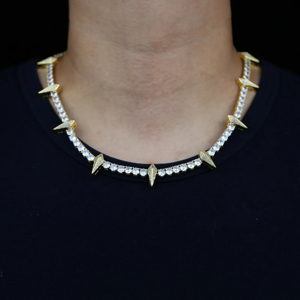 2023 New Iced Out Spike Pendant Necklace With 5mm Tennis Chain