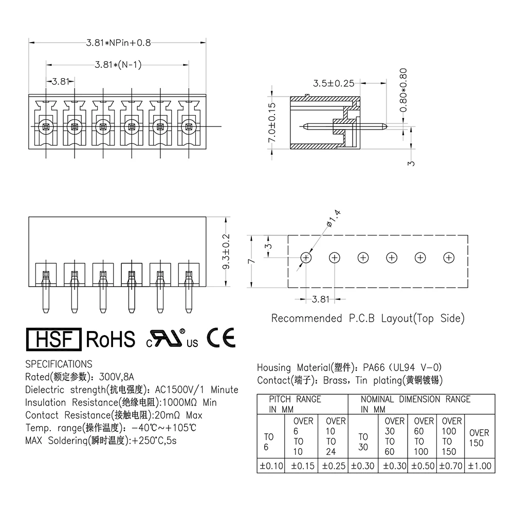 Imagem -06 - Bloco Térmico de Encaixe Pcb Circuitos de Contato Ponto de Contato 3000 mm 15edgvc Ech381v Kf2edgv 3.81 2p12p Mcv 2g381 Yanniu 50 Peças