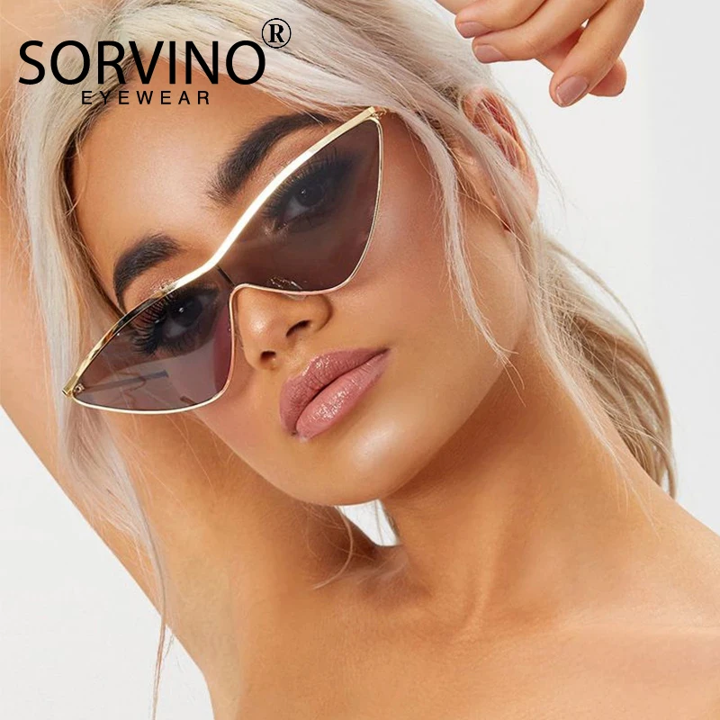 Vintage Triangle Cat Eye Sunglasses Women 2022 Fashion One Piece Metal Frame Shades Eyewear Pink Mirror Sun Glasses UV400 Female