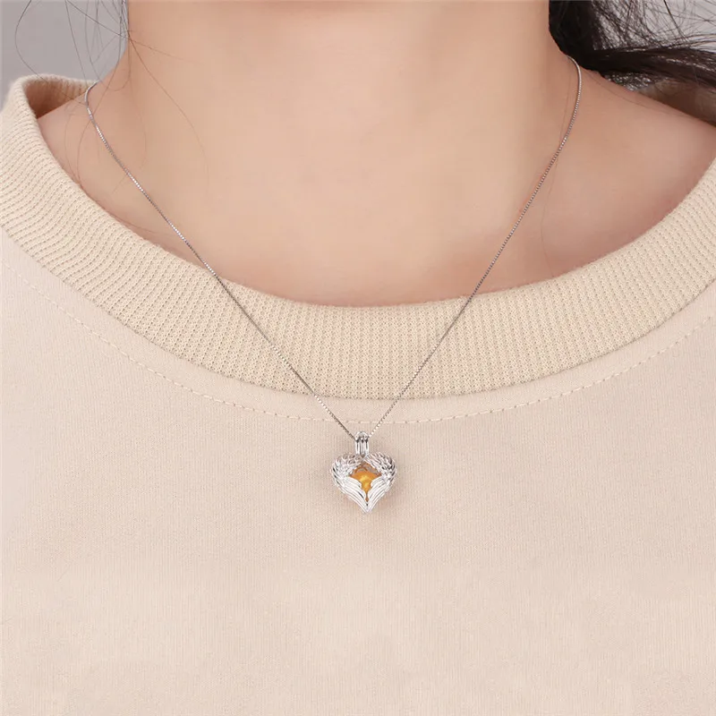 CLUCI 3pcs Silver 925 Angel Wings Heart Shaped Charm Pendant Women Jewelry 925 Sterling Silver Love Pearl Pendant Locket SC232SB