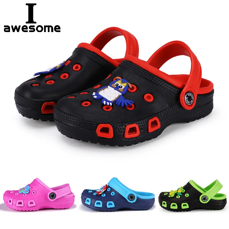 EUR24-35 Children Mules Clogs Kids Summer Garden Cute Cartoons Shoes Girl Boy Beach Shoes Candy Color Hole Baby Shoes Sandals