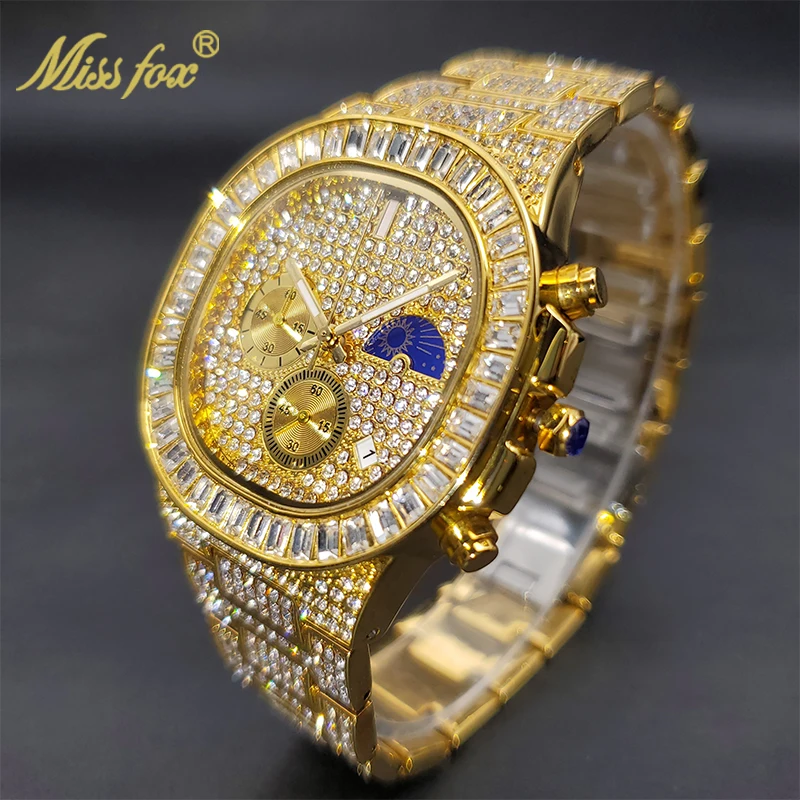 MISSFOX Luxury Designer Ice Watch Case With Bling Diamond Multifunctional Men Watches Organizer Wholesale Items For Business